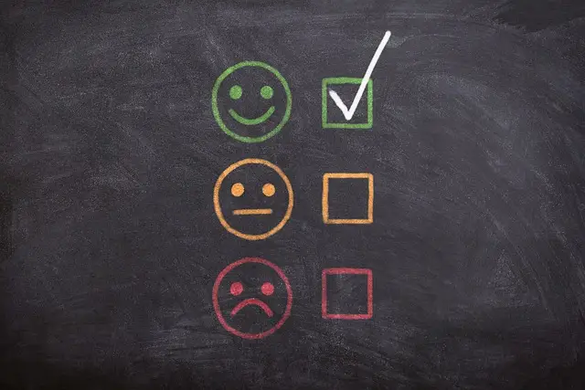 Checklist and assessment symbols drawn on a chalkboard
