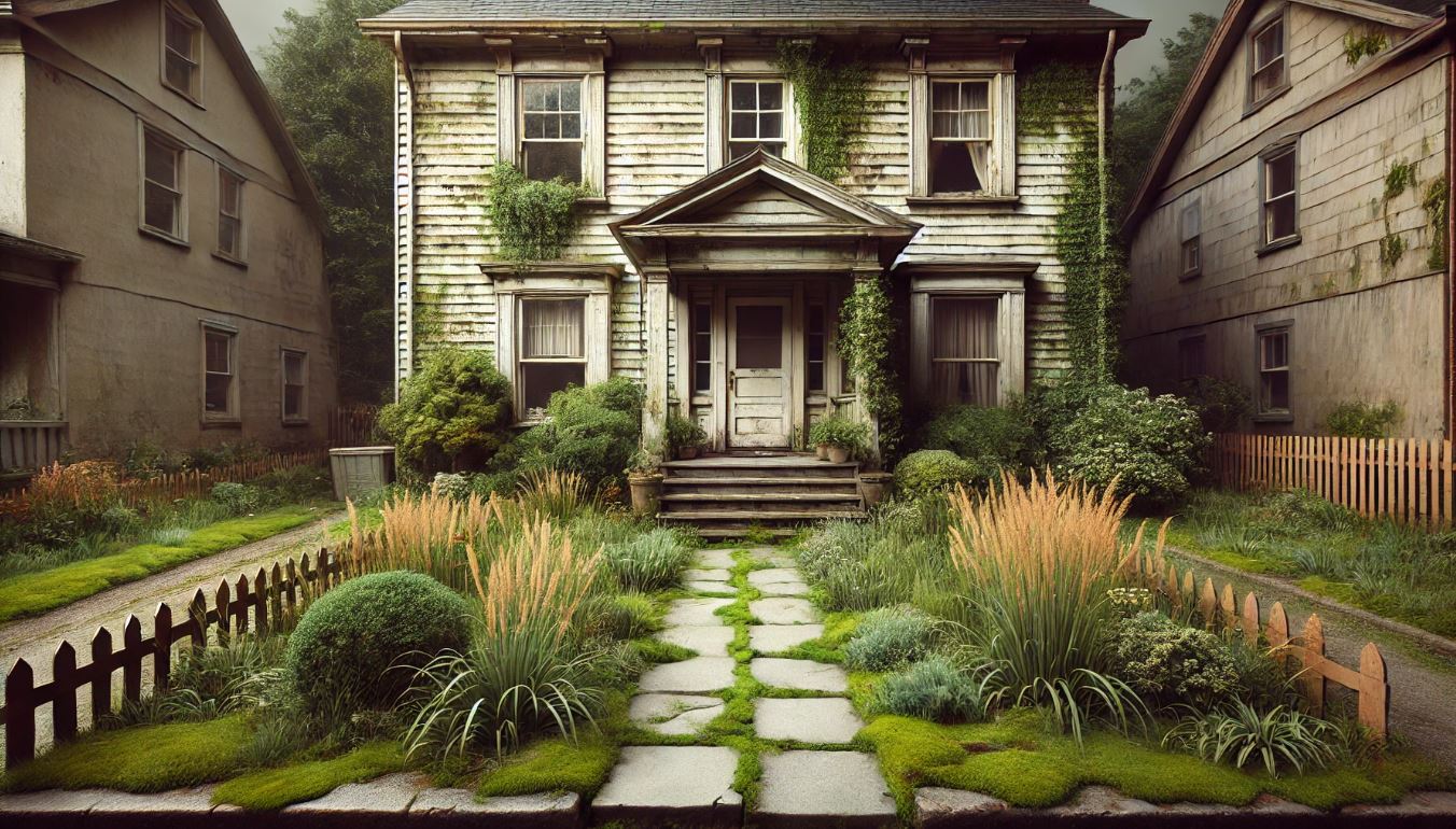 Exterior maintenance issues, such as peeling paint and overgrown bushes, impacting home value