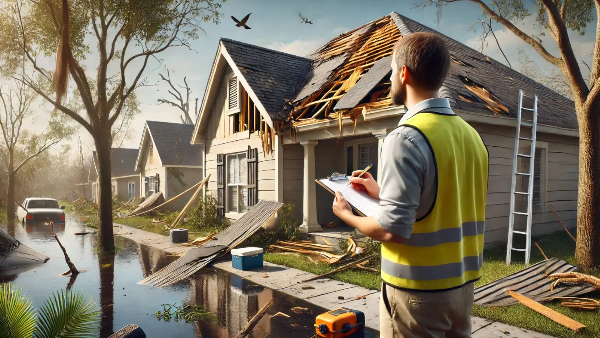Home with hurricane damage being assessed