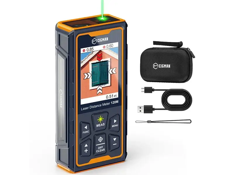 CIGMAN 393 Ft Green-Beam Outdoor Laser Measure with 4X Camera used for accurate outdoor property measurements.