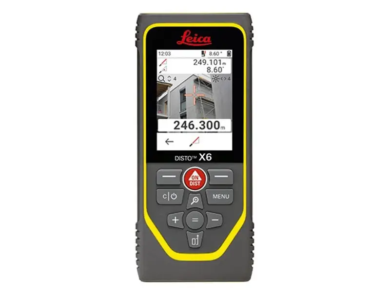 Leica DISTO X6 High Precision Laser Distance Measure used for accurate indoor and outdoor measurements.