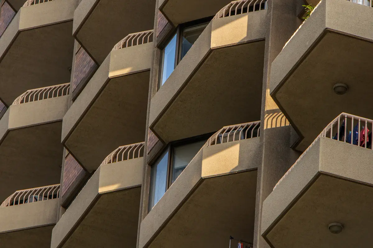 Exterior balconies on a multistory condominium building