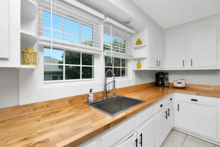 Kitchen with white cabinets