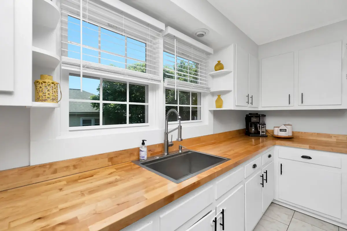 Kitchen with white cabinets